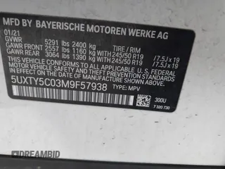 2021 BMW X3 xDrive30i with VIN 5UXTY5C03M9F57938, listed as a IAAI auction lot 41093987 with 102,557 mi miles and . Bid and sale history available at DreamBid. Image 9.