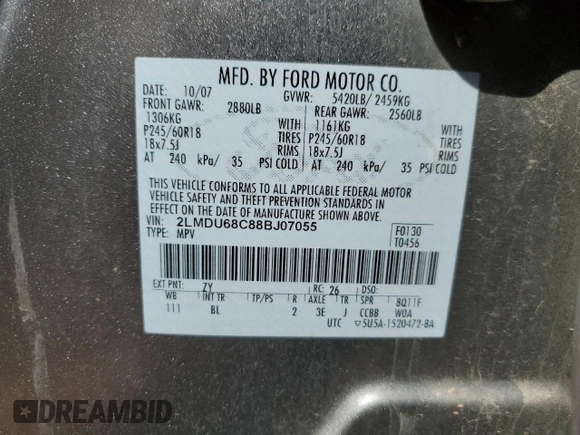 2008 Lincoln MKX with VIN 2LMDU68C88BJ07055, listed as a Copart auction lot 52823585 with 150,818 mi miles and Salvage Title. Bid and sale history available at DreamBid. Image 13.