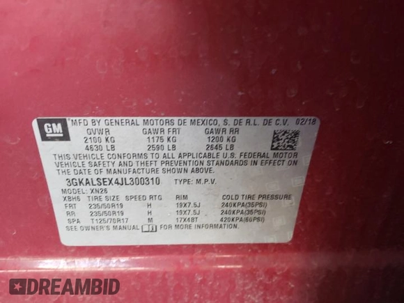 2018 GMC Terrain Denali with VIN 3GKALSEX4JL300310, listed as a Copart auction lot 43460835 with Not Provided miles and Salvage Title. Bid and sale history available at DreamBid. Image 13.