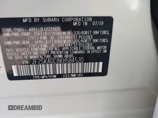 2019 Subaru Forester Premium with VIN JF2SKAGC8KH584520, listed as a IAAI auction lot 41805460 with 55,064 mi miles. Bid and sale history available at carsss.com. Image 9.