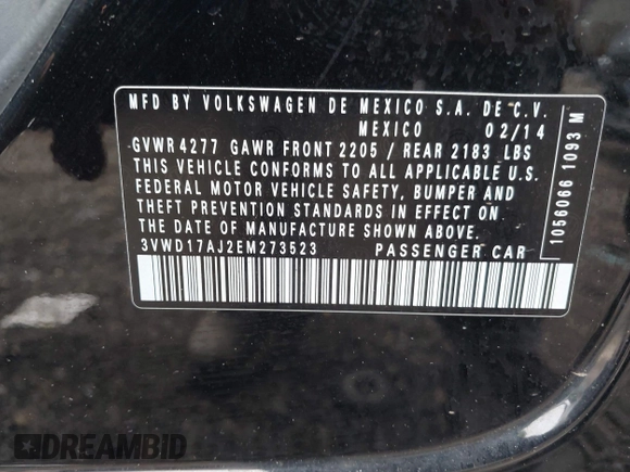 2014 Volkswagen Jetta SE z VIN 3VWD17AJ2EM273523, wystawiony jako IAAI lot #42360638 z przebiegiem 124 583 mil mil oraz . Historia ofert i sprzedaży dostępna na DreamBid. Obrazek 9.
