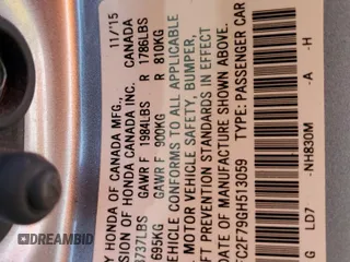 2016 Honda Civic EX with VIN 2HGFC2F79GH513059, listed as a Copart auction lot 42170995 with 84,613 mi miles and Salvage Title. Bid and sale history available at DreamBid. Image 12.