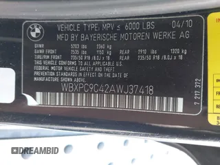 2010 BMW X3 xDrive30i with VIN WBXPC9C42AWJ37418, listed as a IAAI auction lot 42042212 with 229,198 mi miles. Bid and sale history available at carsss.com. Image 9.