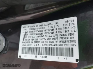 2010 Acura RDX Tech Pkg with VIN 5J8TB1H5XAA001201, listed as a IAAI auction lot 41648209 with 162,810 mi miles. Bid and sale history available at carsss.com. Image 9.