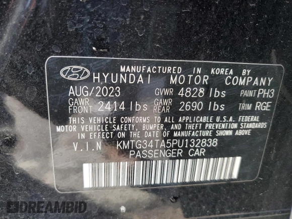 2023 Genesis G70 2.0T with VIN KMTG34TA5PU132838, listed as a Copart auction lot 85335444 with 5,970 mi miles and Salvage Title. Bid and sale history available at DreamBid. Image 13.