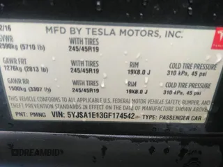 2016 Tesla Model S 70 with VIN 5YJSA1E13GF174542, listed as a IAAI auction lot 41169279 with 72,691 mi miles and . Bid and sale history available at DreamBid. Image 9.