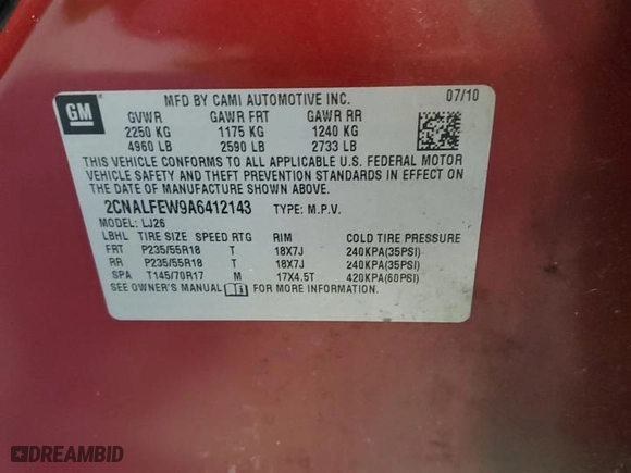 2010 Chevrolet Equinox LTZ with VIN 2CNALFEW9A6412143, listed as a Copart auction lot 42852075 with 0 mi miles and Clean Title. Bid and sale history available at carsss.com. Image 13.