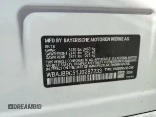2018 BMW 5 Series M550i xDrive with VIN WBAJB9C51JB287233, listed as a Copart auction lot 55899505 with Not provided miles and Salvage title. Bid and sale history available at DreamBid. Image 12.