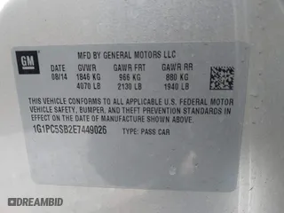 2014 Chevrolet Cruze 1LT with VIN 1G1PC5SB2E7449026, listed as a IAAI auction lot 41869826 with 117,635 mi miles. Bid and sale history available at carsss.com. Image 9.