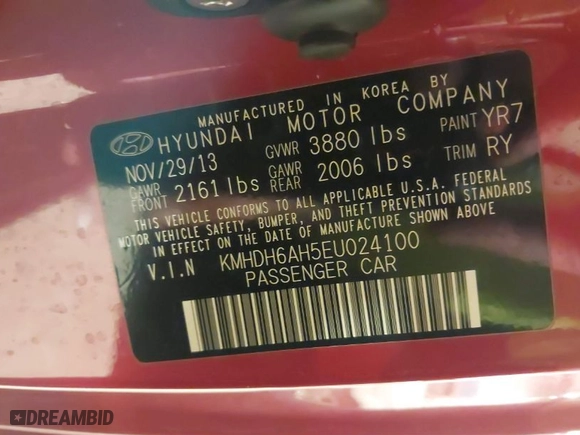 2014 Hyundai Elantra Coupe with VIN KMHDH6AH5EU024100, listed as a IAAI auction lot 41340591 with 42,642 mi miles. Bid and sale history available at carsss.com. Image 9.