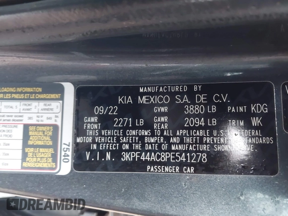 2023 Kia Forte GT with VIN 3KPF44AC8PE541278, listed as a IAAI auction lot 41706793 with 61,029 mi miles and . Bid and sale history available at carsss.com. Image 9.