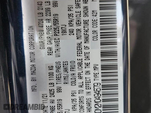 2021 Mazda CX-5 Grand Touring with VIN JM3KFBDM2M0494679, listed as a Copart auction lot 50017675 with 25,965 mi miles and Salvage Title. Bid and sale history available at carsss.com. Image 14.