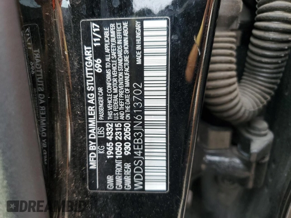 2018 Mercedes-Benz CLA with VIN WDDSJ4EB3JN613702, listed as a Copart auction lot 50105423 with 38,312 mi miles. Bid and sale history available at carsss.com. Image 12.