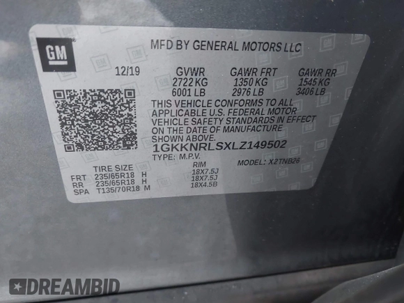 2020 GMC Acadia SLE z VIN 1GKKNRLSXLZ149502, wystawiony jako IAAI lot #41344434 z przebiegiem 39 403 mil mil oraz . Historia ofert i sprzedaży dostępna na DreamBid. Obrazek 9.