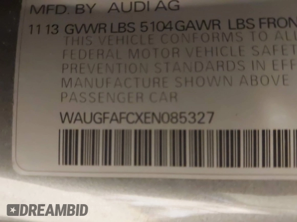 2014 Audi A6 Premium Plus with VIN WAUGFAFCXEN085327, listed as a IAAI auction lot 42094205 with 97,389 mi miles and . Bid and sale history available at DreamBid. Image 9.