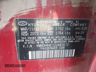 2012 Hyundai Elantra GLS с VIN KMHDH4AE1CU481672, выставлен на аукционе IAAI как лот 42458328 с пробегом 109 966 миль миль и . История ставок и продаж доступна на DreamBid. Изображение 9.