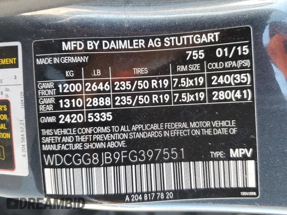 2015 Mercedes-Benz GLK 350 with VIN WDCGG8JB9FG397551, listed as a Copart auction lot 72570224 with 175,404 mi miles and Clean Title. Bid and sale history available at DreamBid. Image 12.