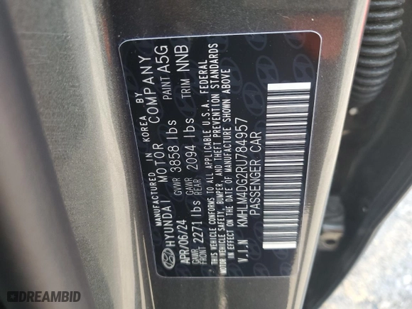 2024 Hyundai Elantra SEL with VIN KMHLM4DG2RU784957, listed as a Copart auction lot 50073505 with 18,107 mi miles and Non Repairable. Bid and sale history available at carsss.com. Image 12.