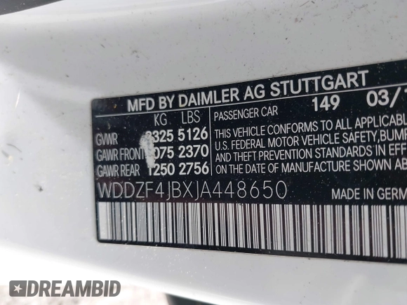 2018 Mercedes-Benz E 300 z VIN WDDZF4JBXJA448650, wystawiony jako IAAI lot #42343961 z przebiegiem 92 810 mil mil oraz . Historia ofert i sprzedaży dostępna na DreamBid. Obrazek 9.