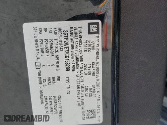 2012 GMC Sierra 1500 SLT with VIN 3GTP2WE72CG158289, listed as a Copart auction lot 55827875 with 221,867 mi miles and Salvage title. Bid and sale history available at DreamBid. Image 12.