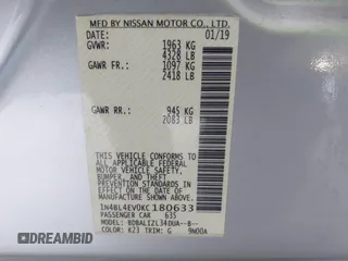 2019 Nissan Altima 2.5 SL with VIN 1N4BL4EV0KC180633, listed as a IAAI auction lot 41770419 with 113,740 mi miles. Bid and sale history available at carsss.com. Image 9.