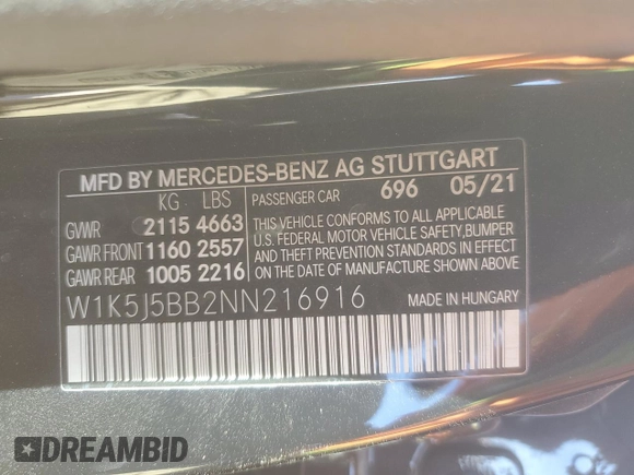 2022 Mercedes-Benz CLA 35 AMG with VIN W1K5J5BB2NN216916, listed as a Copart auction lot 47867785 with 33,019 mi miles and Salvage Title. Bid and sale history available at DreamBid. Image 12.