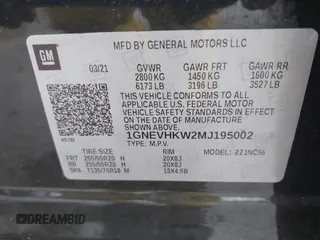 2021 Chevrolet Traverse LT z VIN 1GNEVHKW2MJ195002, wystawiony jako IAAI lot #42314214 z przebiegiem 50 877 mil mil oraz . Historia ofert i sprzedaży dostępna na DreamBid. Obrazek 9.