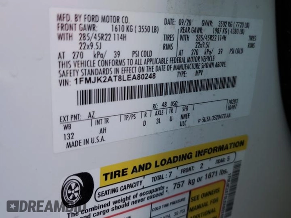 2020 Ford Expedition Max Limited with VIN 1FMJK2AT8LEA80248, listed as a Copart auction lot 46852315 with 89,131 mi miles and Salvage title. Bid and sale history available at DreamBid. Image 13.