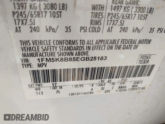 2014 Ford Explorer with VIN 1FM5K8B85EGB25183, listed as a IAAI auction lot 40564997 with 260,522 mi miles and . Bid and sale history available at carsss.com. Image 9.