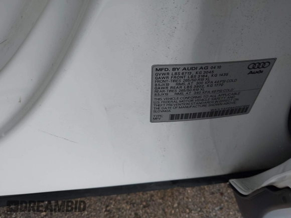2010 Audi Q7 Premium Plus with VIN WA1LYAFE6AD007604, listed as a IAAI auction lot 41955633 with 240,433 mi miles and . Bid and sale history available at DreamBid. Image 9.