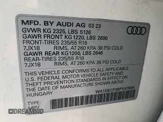 2023 Audi Q3 S line Premium with VIN WA1DECF38P1107608, listed as a IAAI auction lot 42731409 with 45,002 mi miles and . Bid and sale history available at DreamBid. Image 17.
