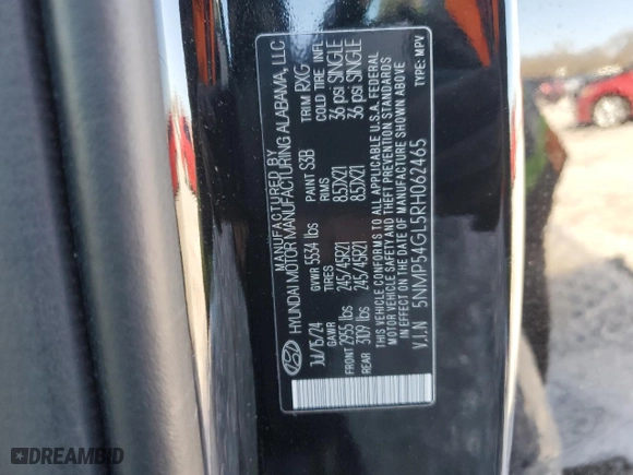 2024 Hyundai Santa Fe Calligraphy with VIN 5NMP54GL5RH062465, listed as a Copart auction lot 88648145 with 843 mi miles and Salvage Title. Bid and sale history available at carsss.com. Image 16.