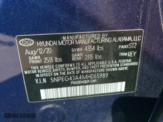 2021 Hyundai Sonata SE with VIN 5NPEG4JA4MH065989, listed as a Copart auction lot 48514065 with 65,544 mi miles and Salvage Title. Bid and sale history available at carsss.com. Image 13.