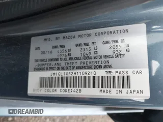 2017 Mazda 6 Grand Touring with VIN JM1GL1X52H1109210, listed as a IAAI auction lot 41738041 with 127,585 mi miles. Bid and sale history available at carsss.com. Image 9.