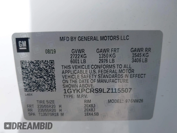 2020 Cadillac XT6 FWD Premium Luxury with VIN 1GYKPCRS9LZ115507, listed as a IAAI auction lot 42063929 with 40,256 mi miles and . Bid and sale history available at DreamBid. Image 9.