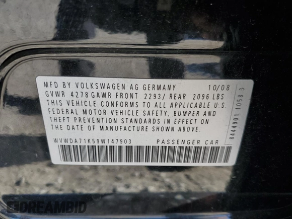 2009 Volkswagen Rabbit S with VIN WVWDA71K59W147903, listed as a Copart auction lot 76706654 with 73,297 mi miles and Salvage title. Bid and sale history available at DreamBid. Image 13.