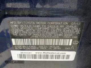 2014 Lexus IS 350 with VIN JTHBE1D20E5004506, listed as a IAAI auction lot 42536350 with 129,545 mi miles and . Bid and sale history available at DreamBid. Image 9.
