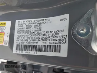 2025 Honda Civic Sport z VIN 19XFL2H83SE015318, wystawiony jako IAAI lot #42209878 z przebiegiem 1322 mil mil oraz . Historia ofert i sprzedaży dostępna na DreamBid. Obrazek 9.