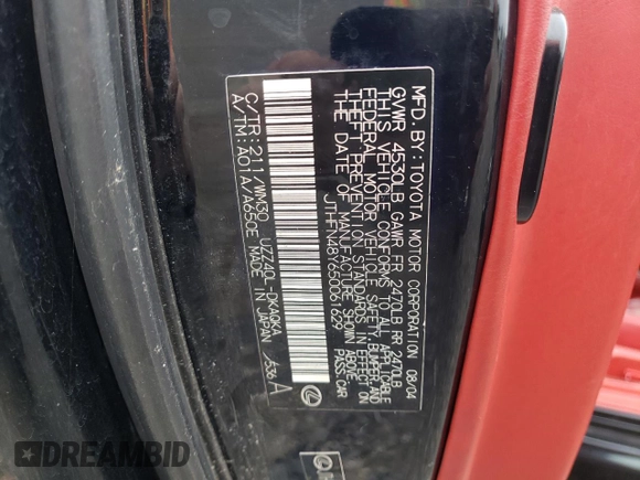 2005 Lexus SC 430 z VIN JTHFN48Y650061629, wystawiony jako Copart lot #52024015 z przebiegiem 121 450 mil mil oraz Szkoda całkowita • Salvage title. Historia ofert i sprzedaży dostępna na DreamBid. Obrazek 12.