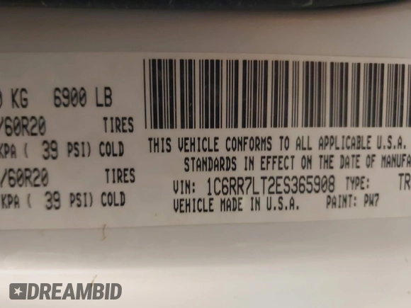 2014 Ram 1500 Big Horn with VIN 1C6RR7LT2ES365908, listed as a IAAI auction lot 41333305 with 157,623 mi miles and . Bid and sale history available at DreamBid. Image 9.