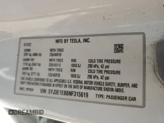 2022 Tesla Model 3 Long Range with VIN 5YJ3E1EB8NF315619, listed as a Copart auction lot 53336485 with Not Provided miles and Salvage Title. Bid and sale history available at DreamBid. Image 12.