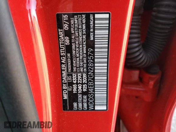 2016 Mercedes-Benz CLA with VIN WDDSJ4EB7GN289579, listed as a Copart auction lot 38392543 with 105,335 mi miles. Bid and sale history available at carsss.com. Image 13.