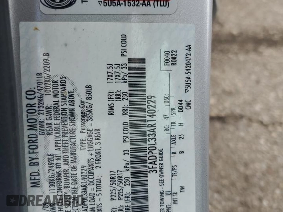 2010 Ford Fusion Hybrid with VIN 3FADP0L33AR140229, listed as a Copart auction lot 63084475 with 164,313 mi miles and Salvage title. Bid and sale history available at DreamBid. Image 12.