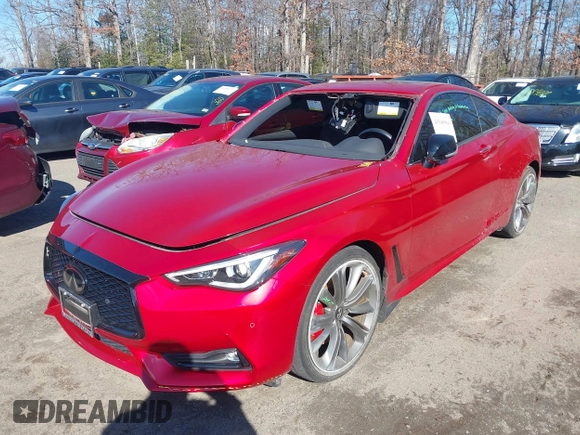 2021 Infiniti Q60 Red Sport 400 with VIN JN1FV7LL8MM560392, listed as a IAAI auction lot 41548964 with 14,057 mi miles and . Bid and sale history available at DreamBid. Image 2.
