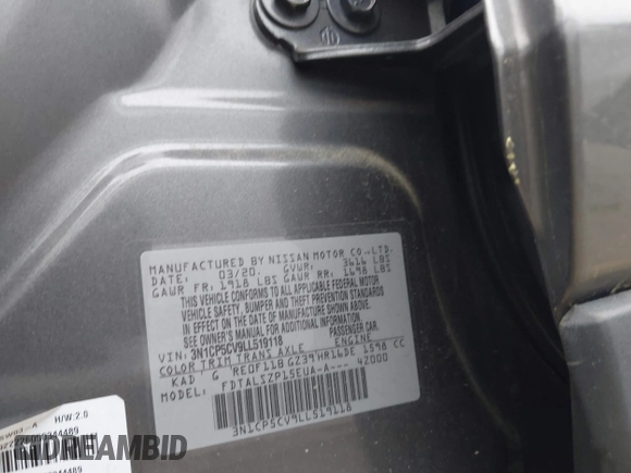 2020 Nissan Kicks SV z VIN 3N1CP5CV9LL519118, wystawiony jako IAAI lot #41899493 z przebiegiem 105 857 mil mil oraz . Historia ofert i sprzedaży dostępna na DreamBid. Obrazek 9.