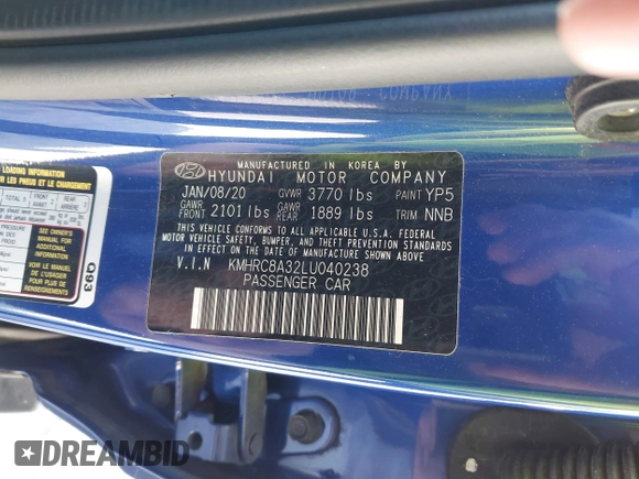 2020 Hyundai Venue SEL z VIN KMHRC8A32LU040238, wystawiony jako IAAI lot #42160843 z przebiegiem 55 690 mil mil oraz . Historia ofert i sprzedaży dostępna na DreamBid. Obrazek 9.