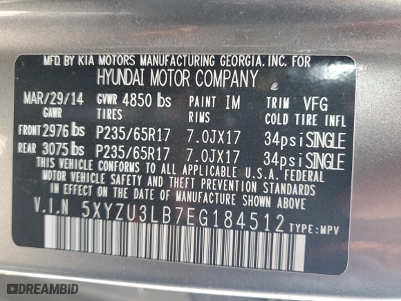 2014 Hyundai Santa Fe Sport with VIN 5XYZU3LB7EG184512, listed as a Copart auction lot 48018445 with 117,901 mi miles and Salvage Title. Bid and sale history available at carsss.com. Image 13.