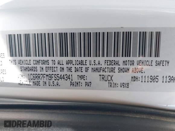 2015 Ram 1500 Tradesman z VIN 1C6RR7FM9FS544341, wystawiony jako IAAI lot #42604512 z przebiegiem 198 807 mil mil oraz . Historia ofert i sprzedaży dostępna na DreamBid. Obrazek 9.