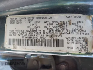 1999 Toyota 4Runner SR5 z VIN JT3HN86R2X0217993, wystawiony jako IAAI lot #42305278 z przebiegiem Nie podano mil oraz . Historia ofert i sprzedaży dostępna na DreamBid. Obrazek 9.