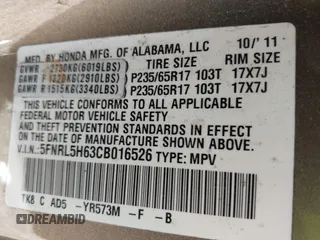 2012 Honda Odyssey EX-L with VIN 5FNRL5H63CB016526, listed as a IAAI auction lot 41701396 with 132,016 mi miles and . Bid and sale history available at carsss.com. Image 9.